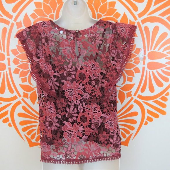 Anthropologie Burgandy Lace Floral Blouse XS - Picture 2 of 2